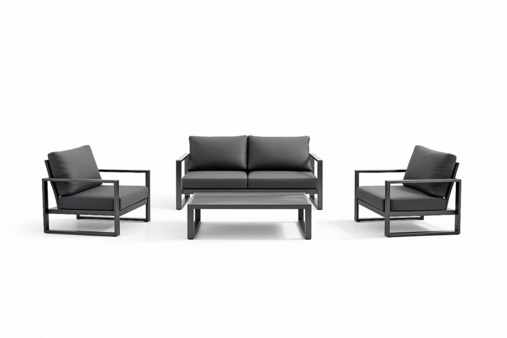 Ensemble de salon de jardin en aluminium avec coussins gris foncé