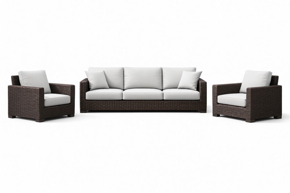 Ensemble de Salon en Résine Tressée Marron et Blanc