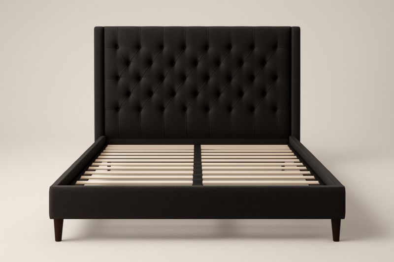 Letto matrimoniale in tessuto nero con testiera imbottita 200x160 cm