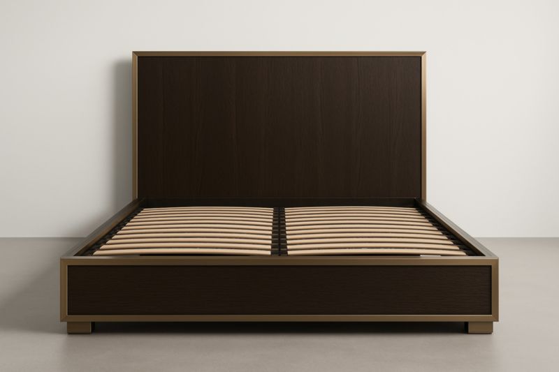 Letto Matrimoniale 160x200 in Acciaio con Superficie in Quercia e Doghe in Betulla