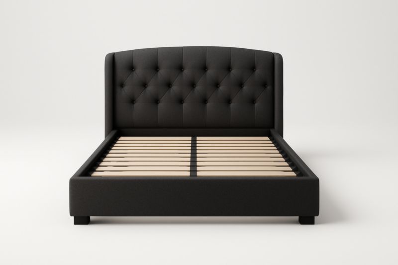 Letto matrimoniale con testiera imbottita in tessuto nero 200x160 cm