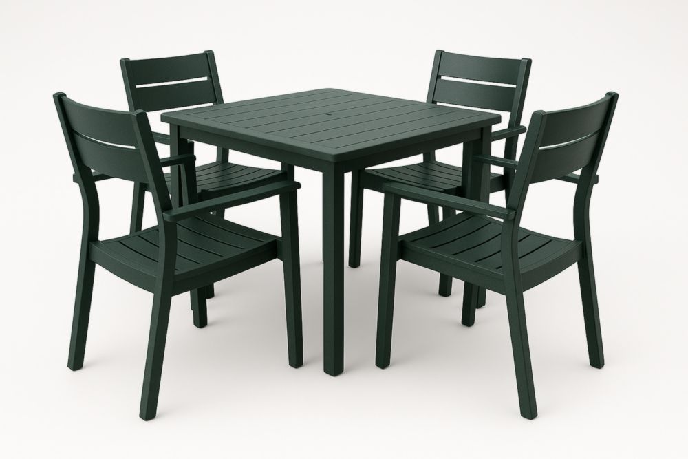 Ensemble de table à manger de jardin carrée avec 4 chaises en polypropylène vert foncé