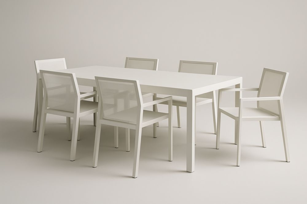 Ensemble de table et chaises de jardin en aluminium blanc 6 chaises 150x90x75 cm(L×l×H)