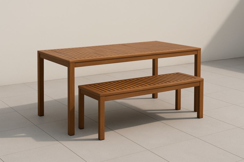 Ensemble table à manger de jardin en bois d'acacia marron