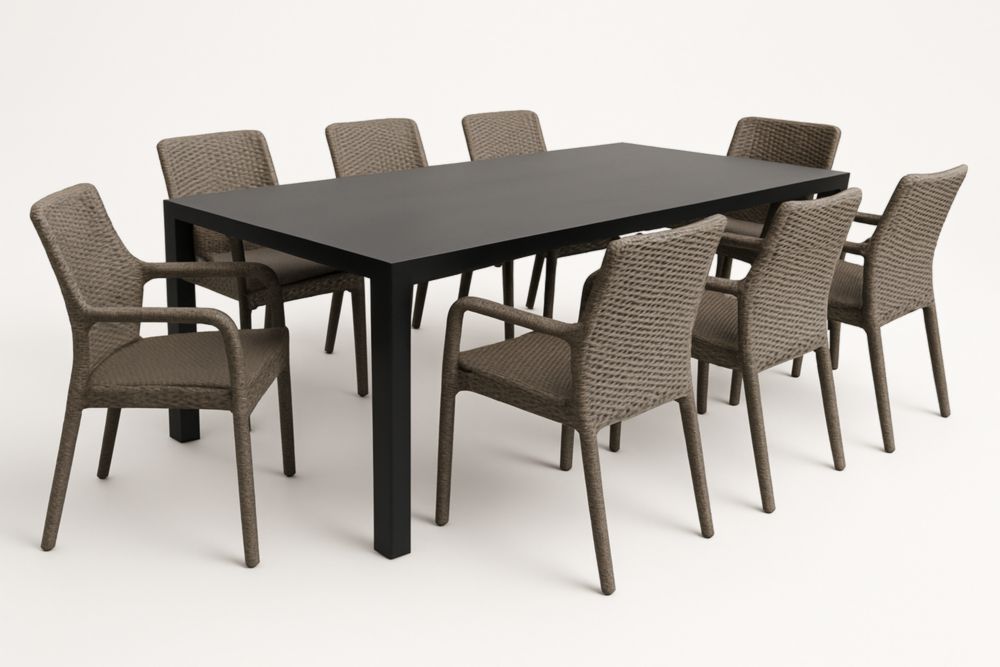 Ensemble table à manger de jardin en aluminium et résine avec 8 chaises