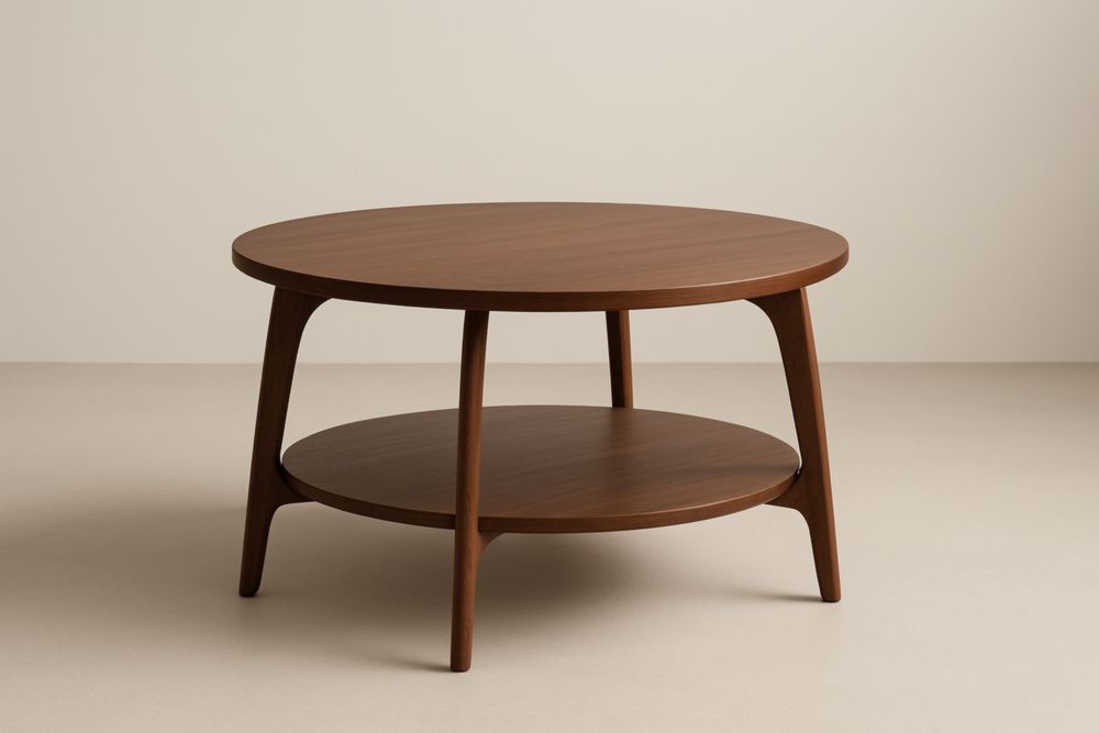 Table basse ronde en bois massif avec étagère inférieure Marron