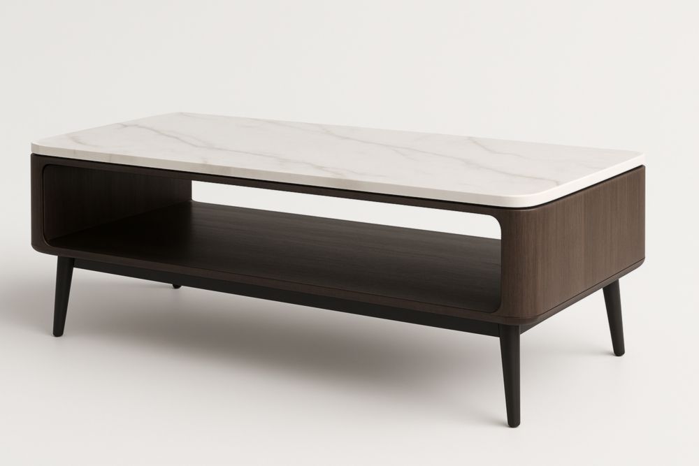 Table basse en marbre et bois massif blanc