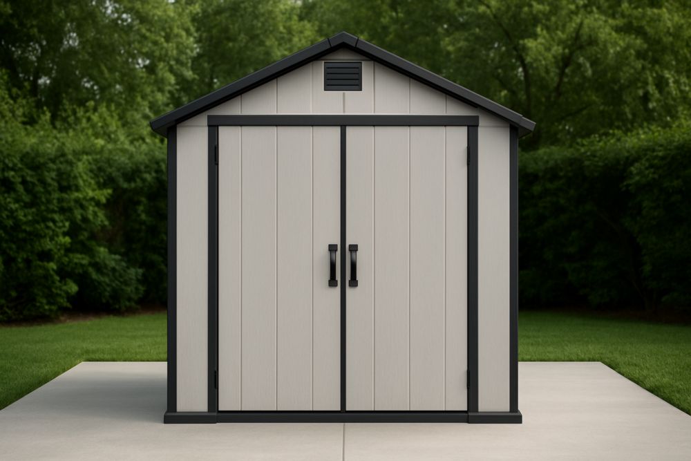 Abri de jardin en résine beige avec double porte