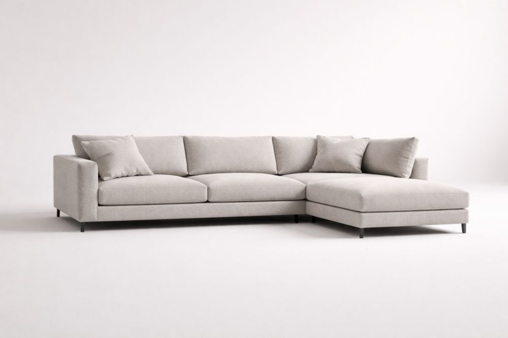 Canapé d'Angle en Tissu Gris avec Coussins
