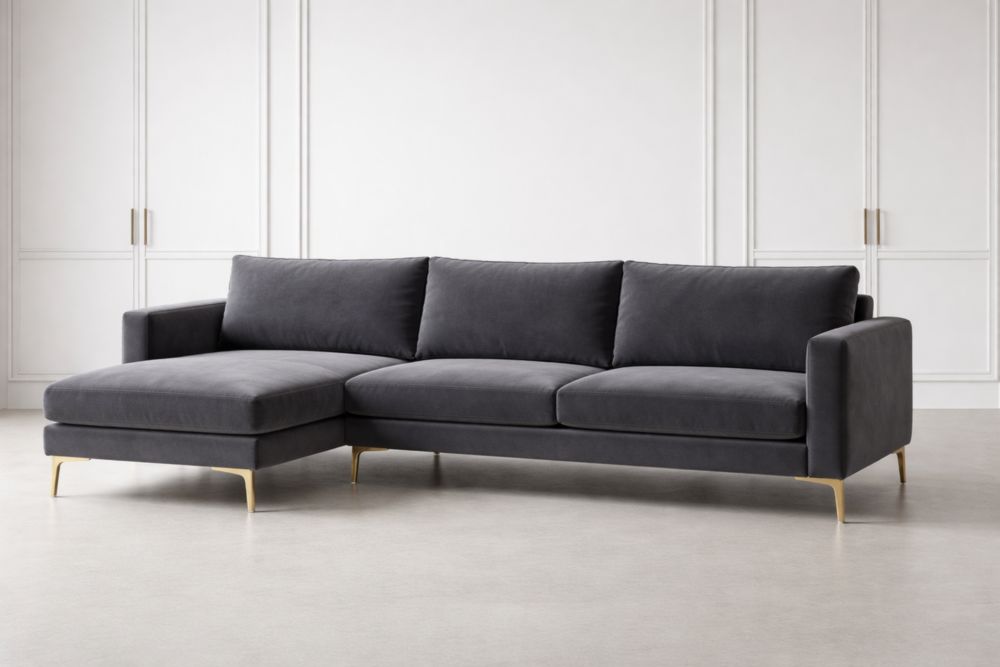 Canapé d'angle velours polyester Gris Anthracite pieds métal