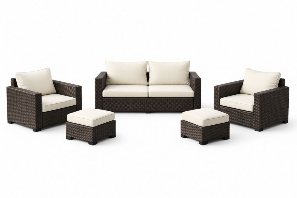 Ensemble salon de jardin résine tressée coussins polyester Marron/Beige