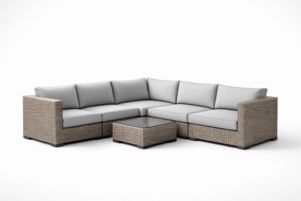 Ensemble de canapé d'angle en résine tressée Gris clair