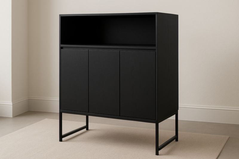 Mobile contenitore in legno e metallo nero 100x45x120 cm