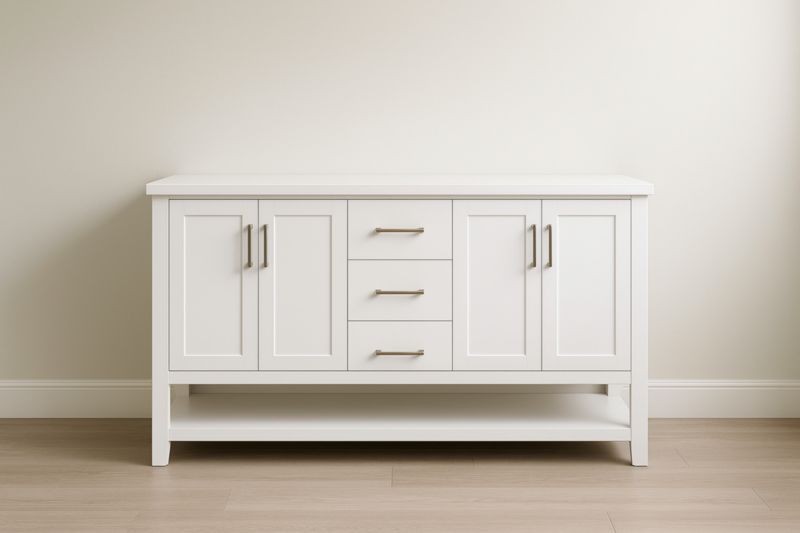 Credenza in Legno MDF Bianco con 2 Ante e 3 Cassetti