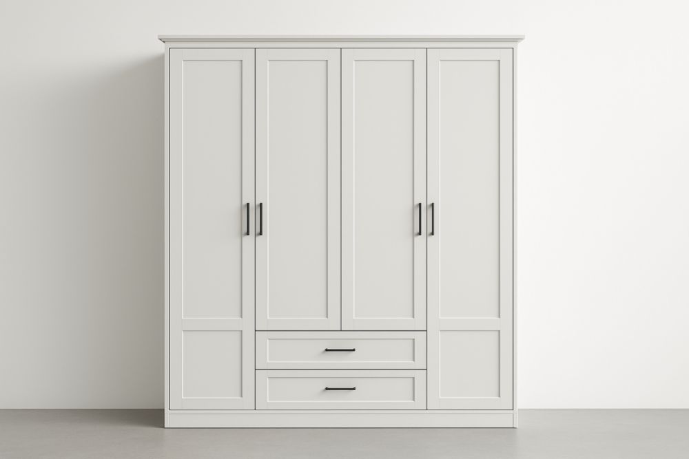 Armadio a 4 Ante con 2 Cassetti in Legno MDF Bianco 210cm x 180cm x 60cm