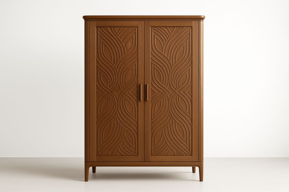 Armadio in Legno Massello Marrone a Due Ante Intagliate