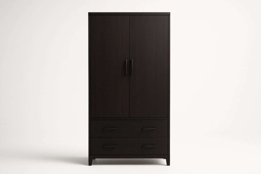 Armadio in Legno MDF Nero con 2 Ante e 2 Cassetti