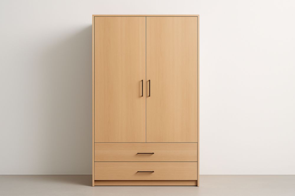 Armadio in Legno Truciolare con 2 Ante e 2 Cassetti Rovere