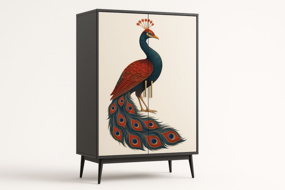 Armadio in Legno con Stampa Pavone