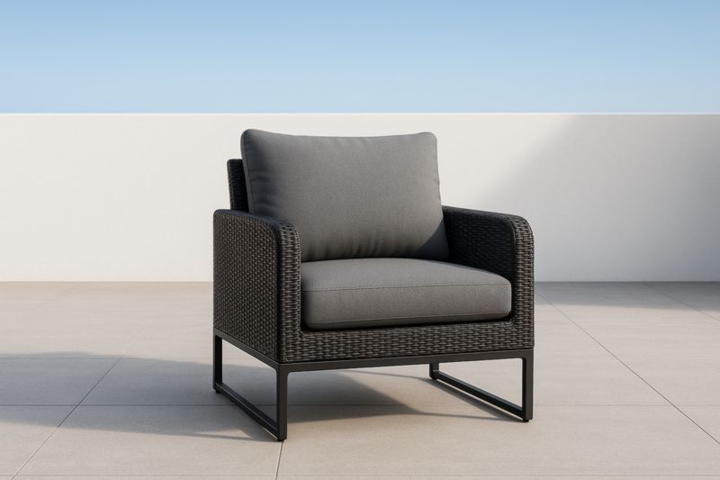 Poltrona in Rattan Sintetico Grigio con Cuscini Rimovibili