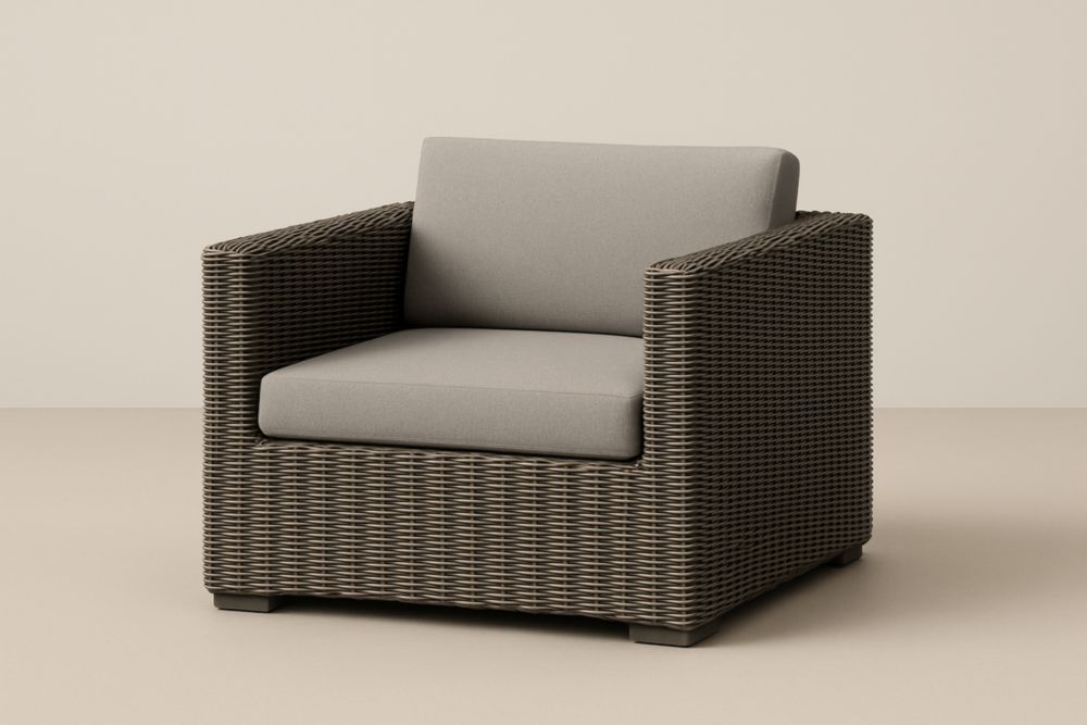 Poltrona in Rattan Grigio Cuscini in Poliestere