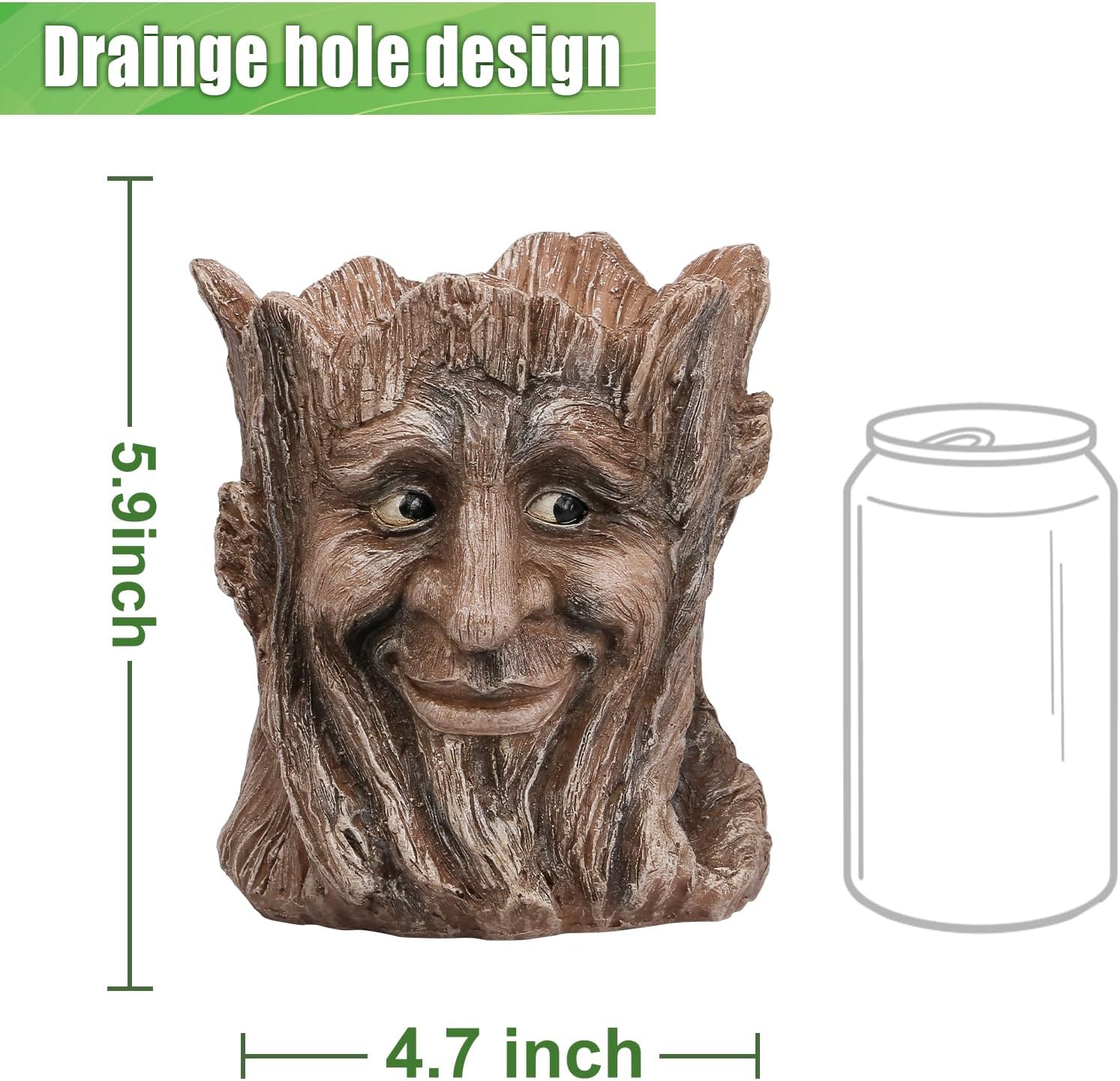 Face Planter with Funny Smile - Unique Head Planters for Indoor Outdoor Plants with Drainage Hole
