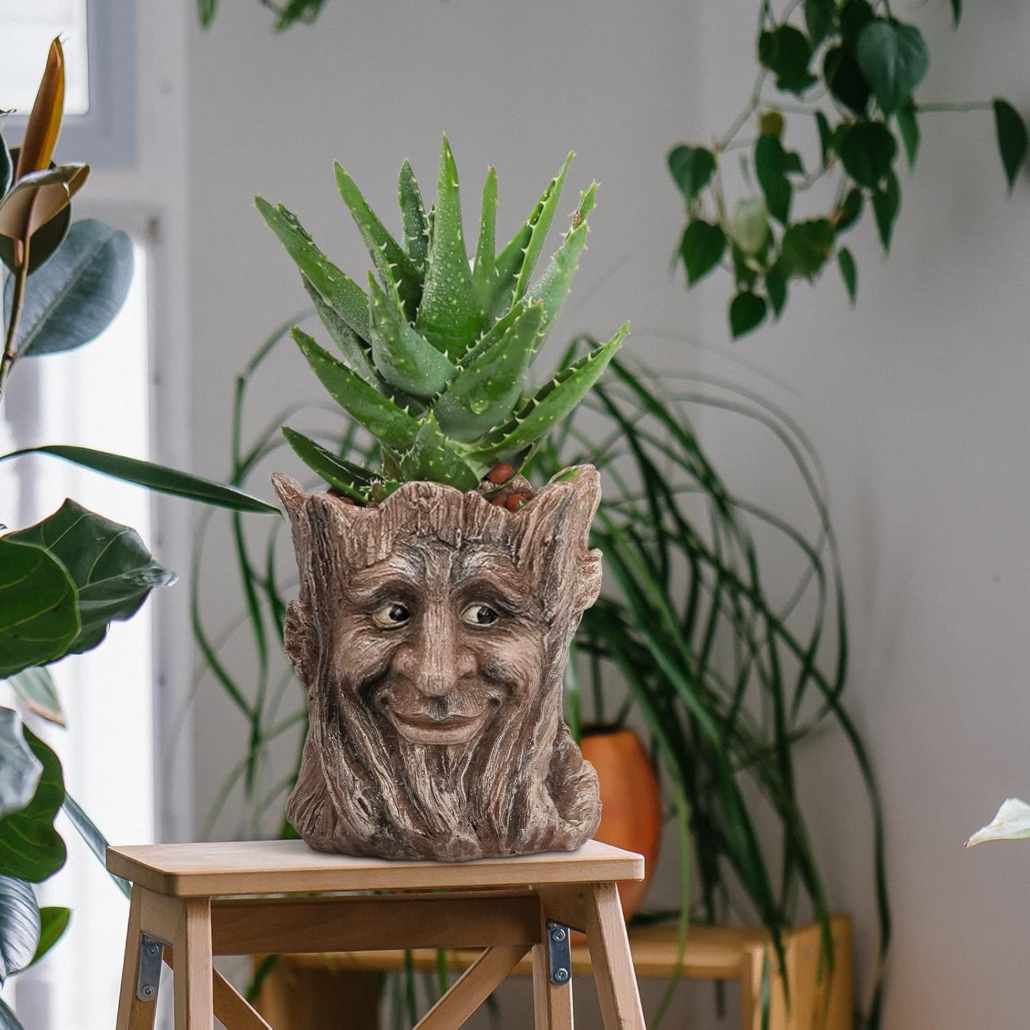 Face Planter with Funny Smile - Unique Head Planters for Indoor Outdoor Plants with Drainage Hole