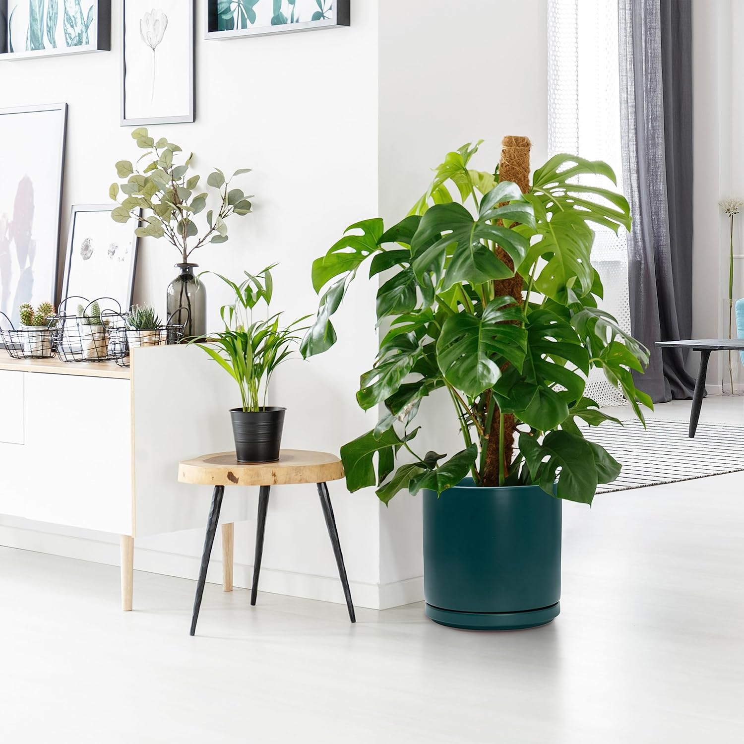 10 Inch Ceramic Planter Pot with Drainage Hole and Saucer, Indoor Cylinder Round Planter Pot