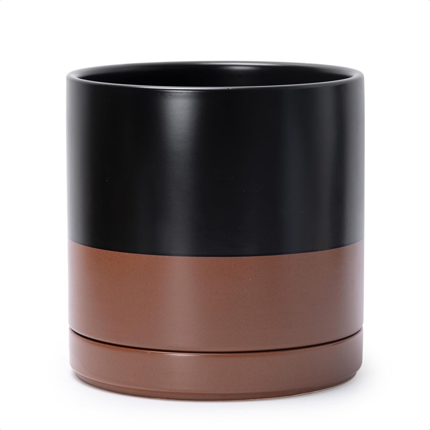 10 Inch Ceramic Planter Pot with Drainage Hole and Saucer, Indoor Cylinder Round Planter Pot