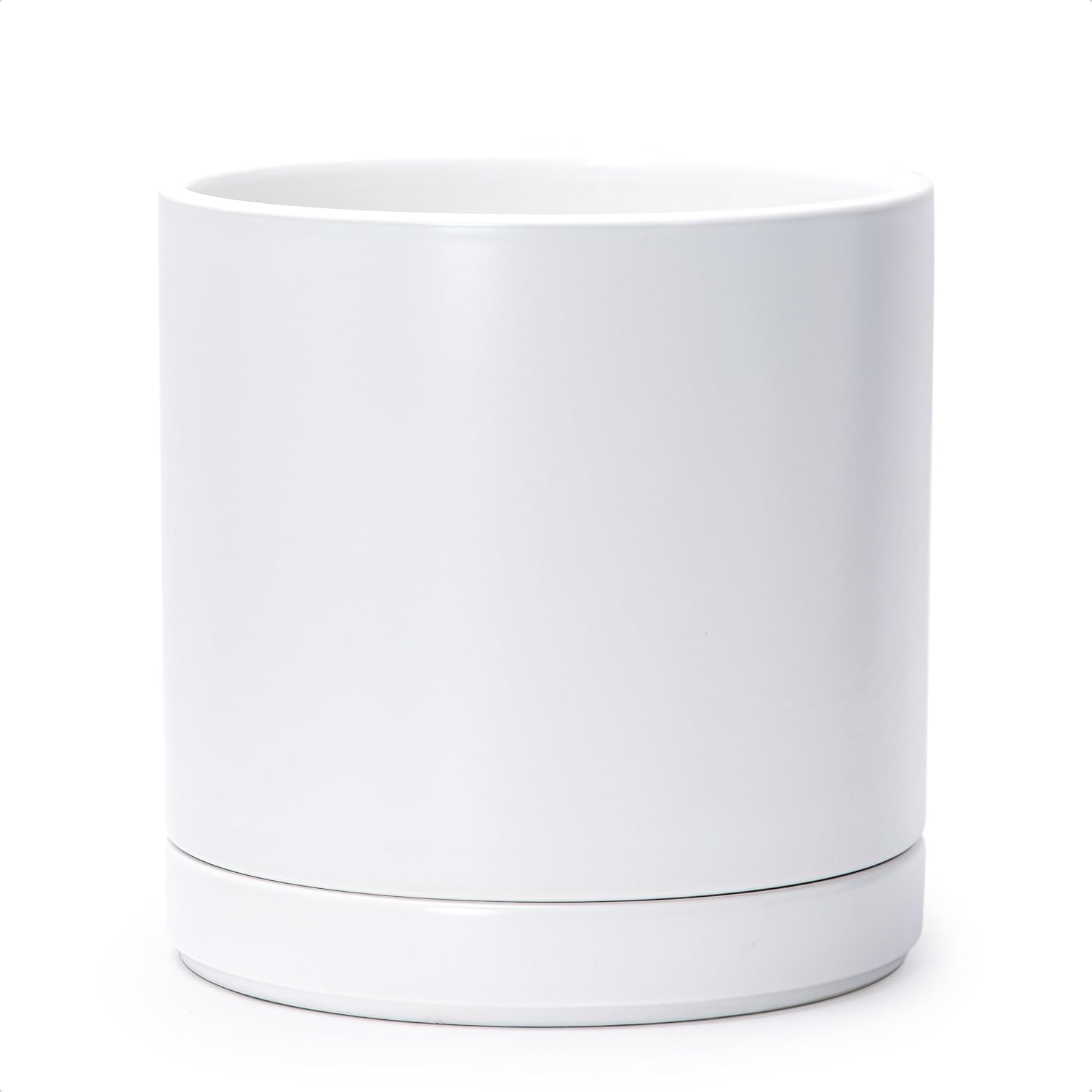 10 Inch Ceramic Planter Pot with Drainage Hole and Saucer, Indoor Cylinder Round Planter Pot