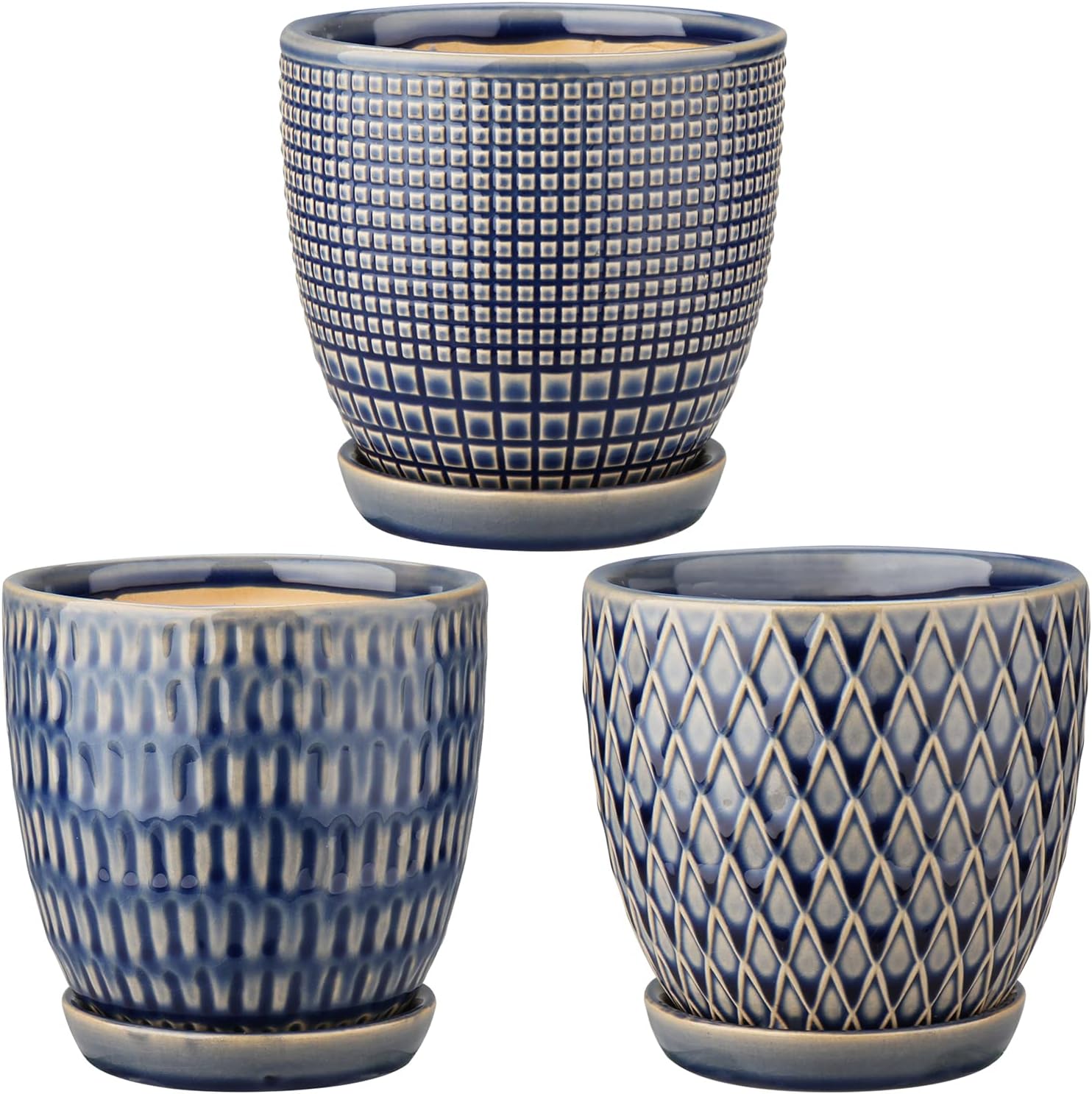 4 inches Ceramic Planter Pots 3 Set of Small Round Flower Pots with Drainage Hole and Ceramic Tray for Succulents Cactus Indoor Outdoor Garden Home Windowsill