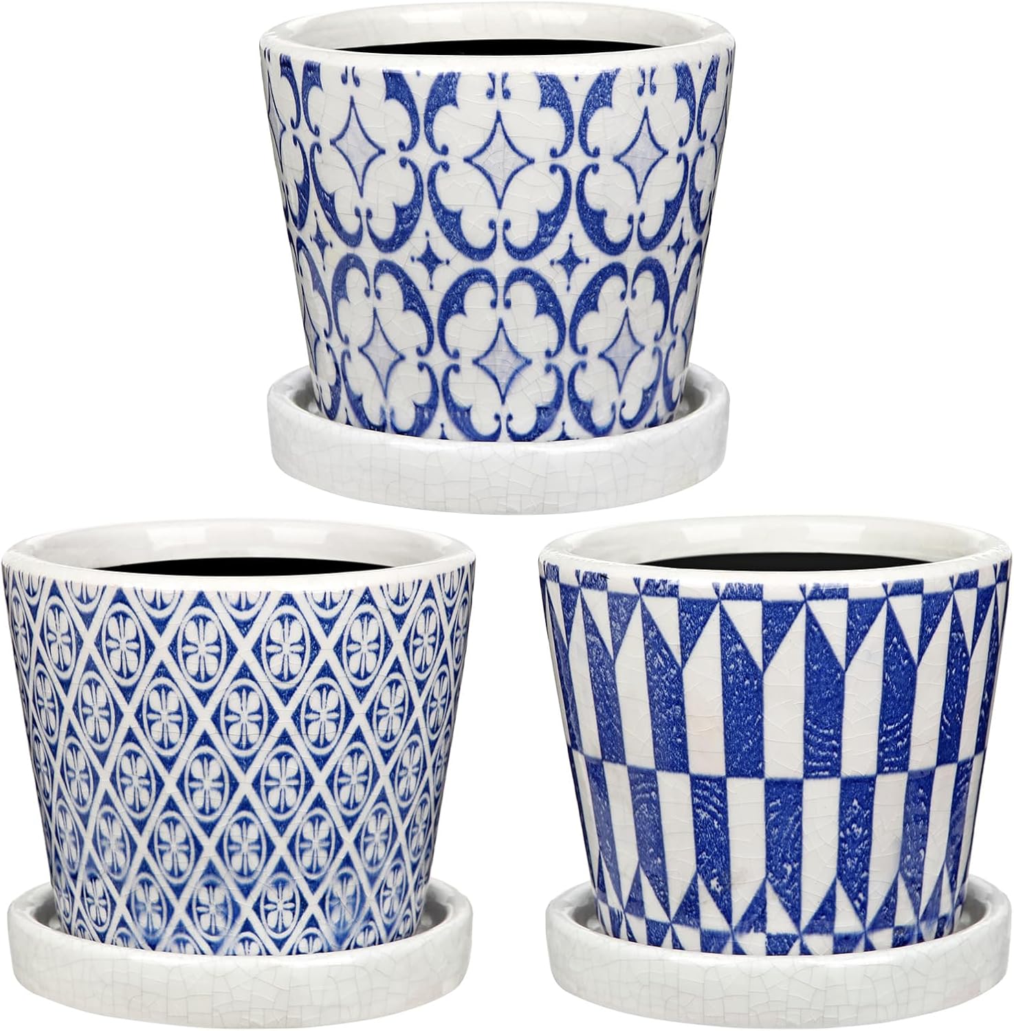 4 inches Ceramic Planter Pots 3 Set of Small Round Flower Pots with Drainage Hole and Ceramic Tray for Succulents Cactus Indoor Outdoor Garden Home Windowsill