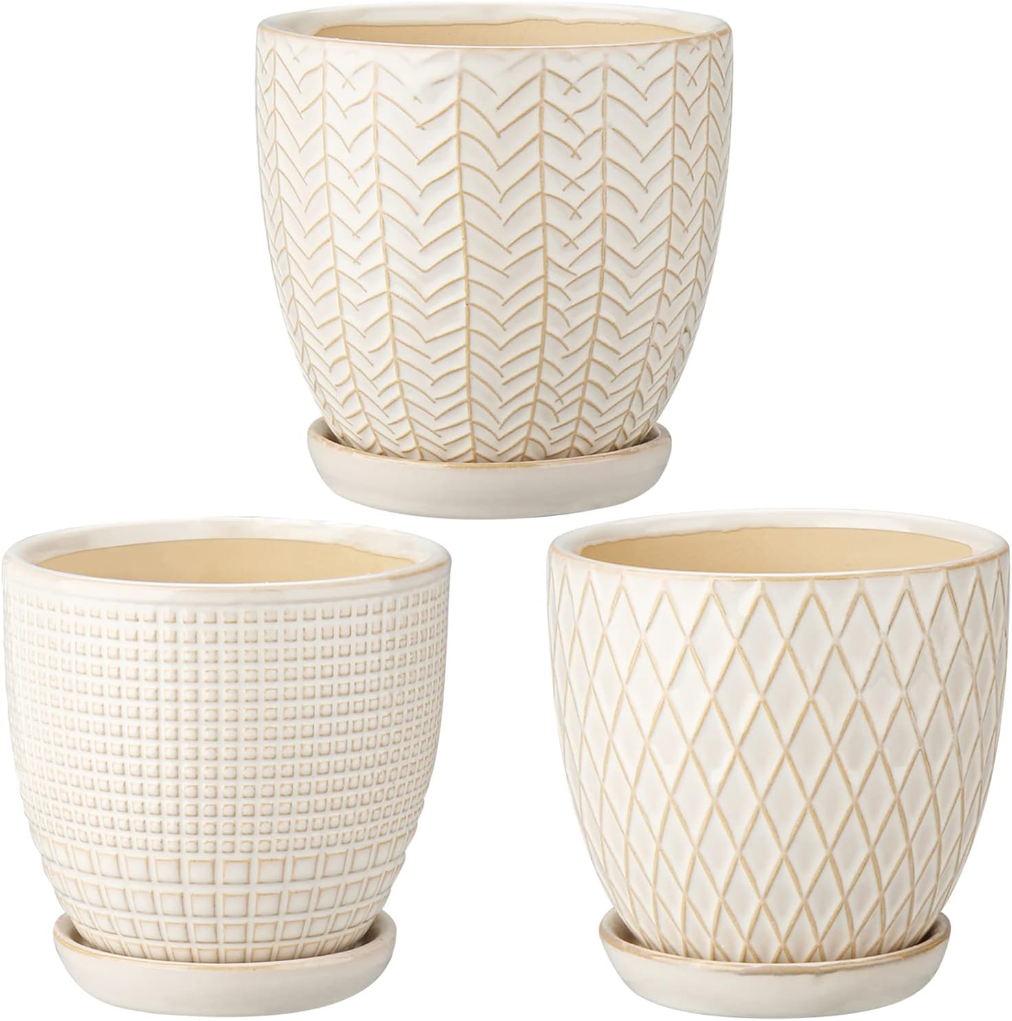 4 inches Ceramic Planter Pots 3 Set of Small Round Flower Pots with Drainage Hole and Ceramic Tray for Succulents Cactus Indoor Outdoor Garden Home Windowsill