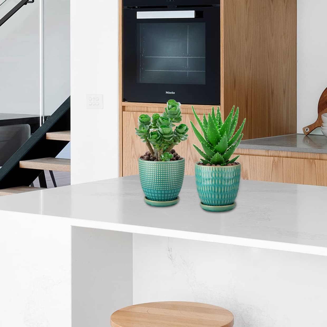 4 inches Ceramic Planter Pots 3 Set of Small Round Flower Pots with Drainage Hole and Ceramic Tray for Succulents Cactus Indoor Outdoor Garden Home Windowsill