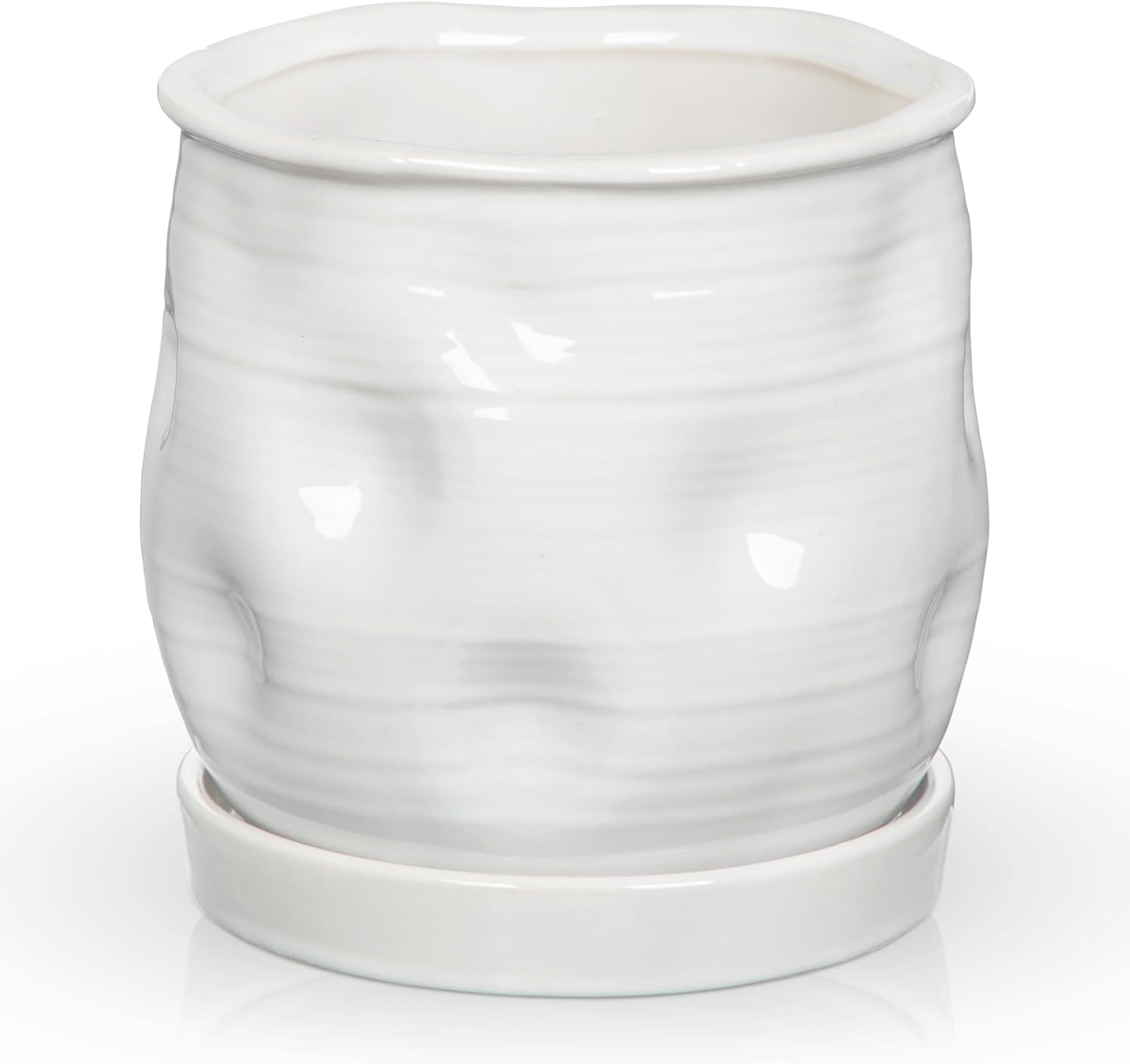 5.7 inch Ceramic Pots for Plants, Plant Pot with Drainage Hole and Saucer White Ceramic Indoor Planter with Tray Decorative Flower Pots for Succulent