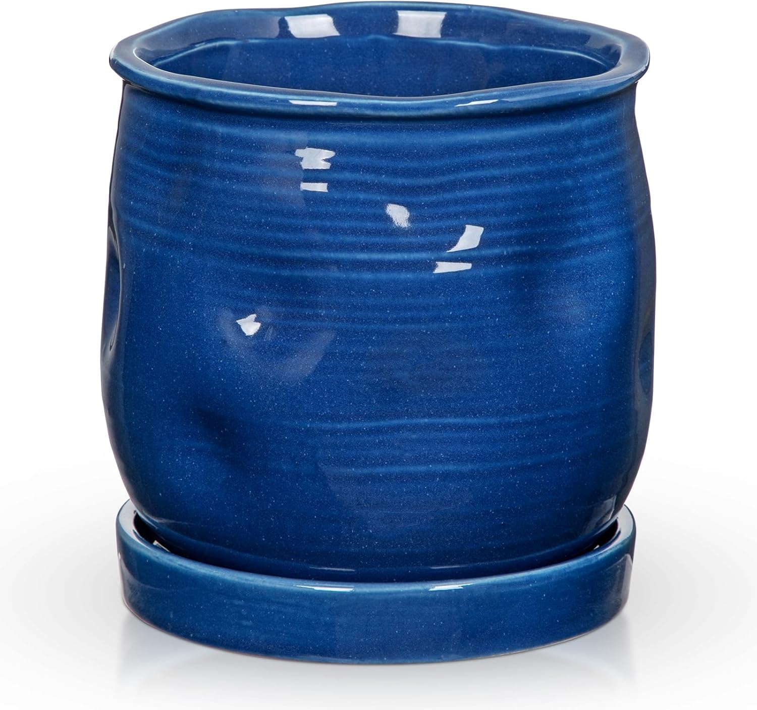 5.7 inch Ceramic Pots for Plants, Plant Pot with Drainage Hole and Saucer White Ceramic Indoor Planter with Tray Decorative Flower Pots for Succulent