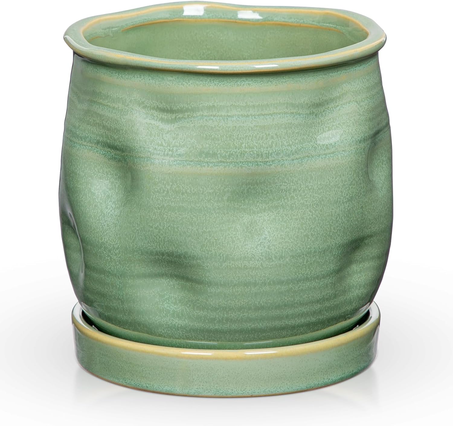 5.7 inch Ceramic Pots for Plants, Plant Pot with Drainage Hole and Saucer White Ceramic Indoor Planter with Tray Decorative Flower Pots for Succulent