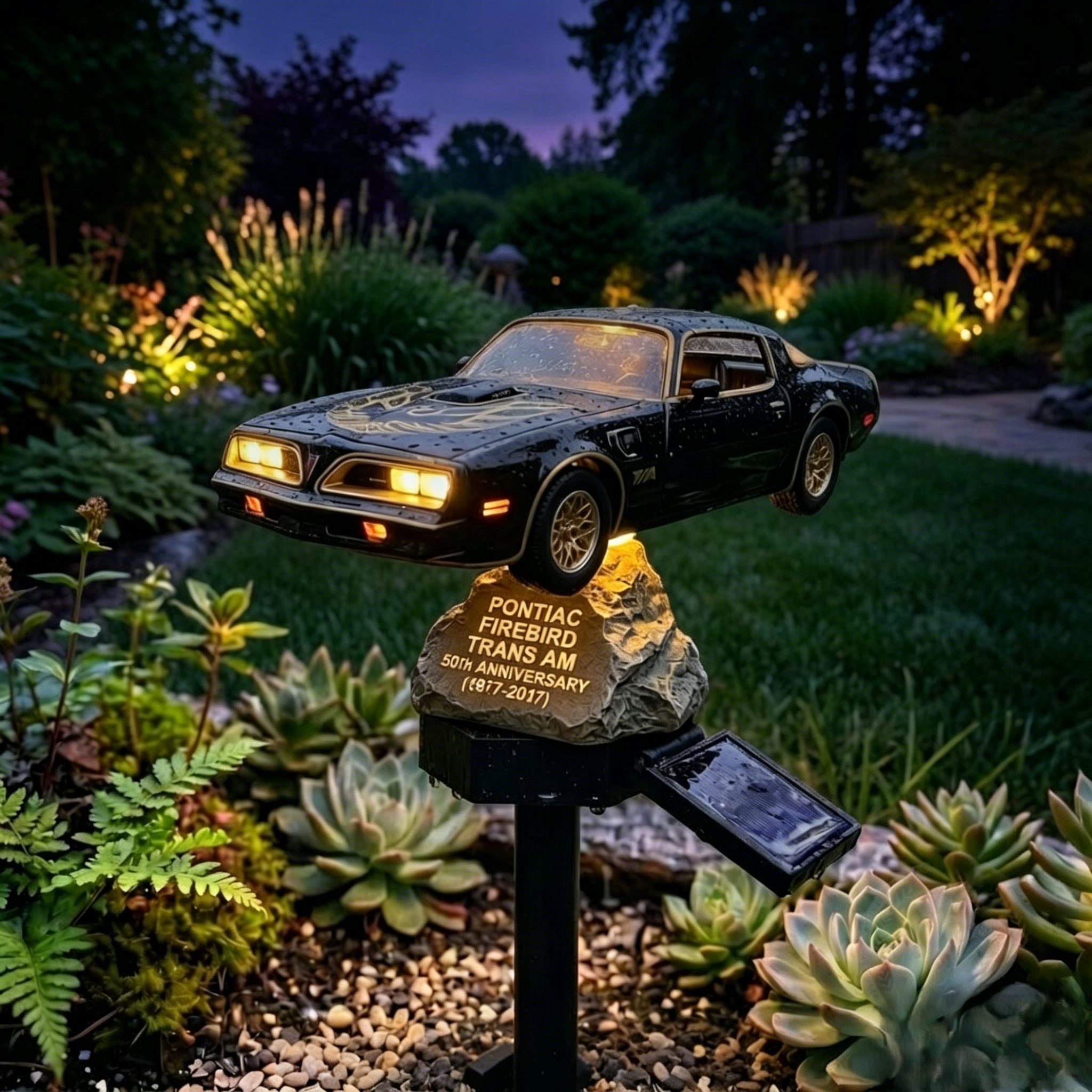 🏁 Pontiac Firebird Trans Am 50th Anniversary Solar Garden Stake Light | Classic Muscle Car Outdoor Landscape Lamp
