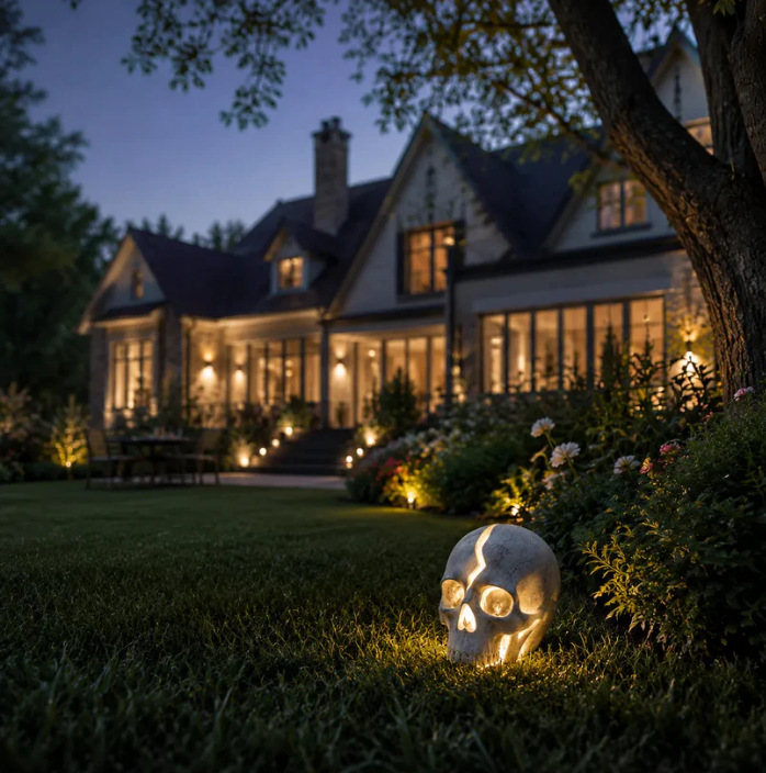 💀 Cracked Skull Solar Garden Light | Gothic Spooky Skull Landscape Yard Lamp