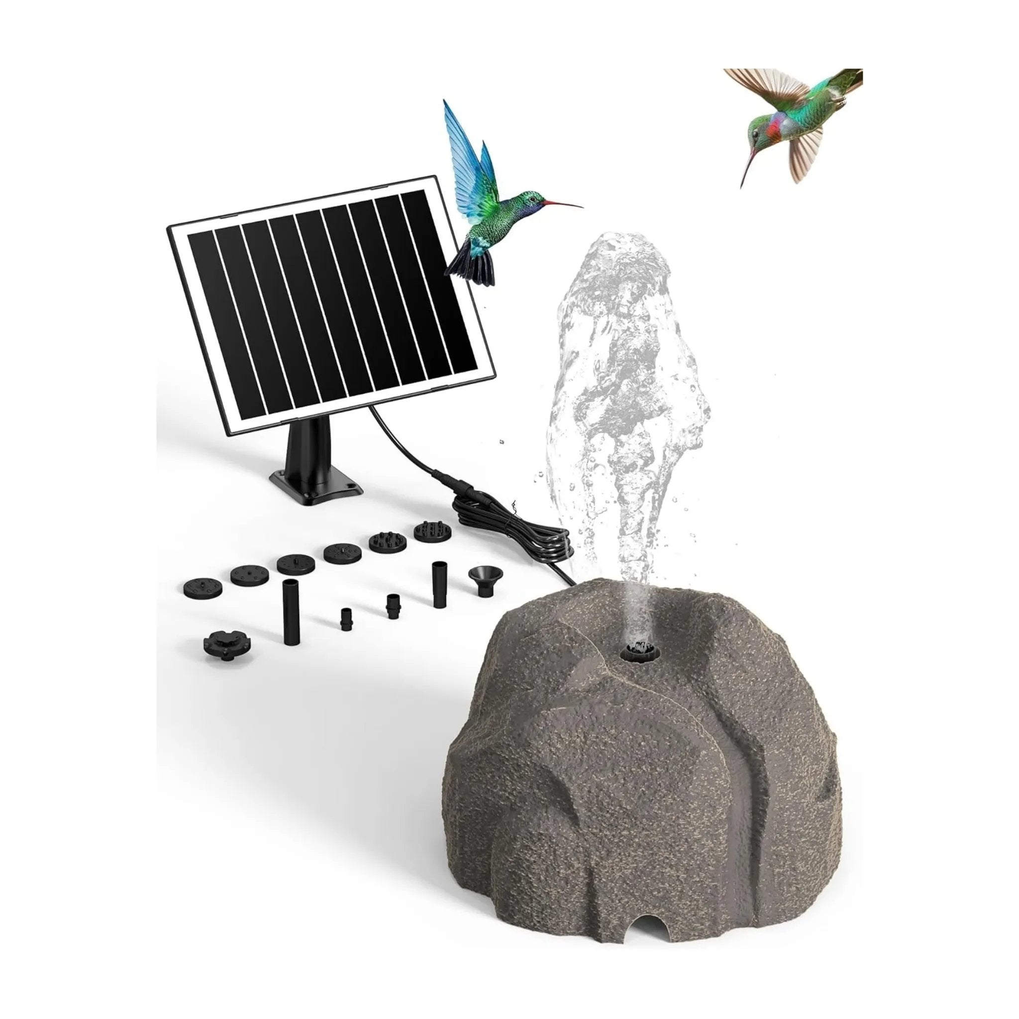Realistic Granite Rock Solar Bird Bath Fountain - No-Cords Stone Decor