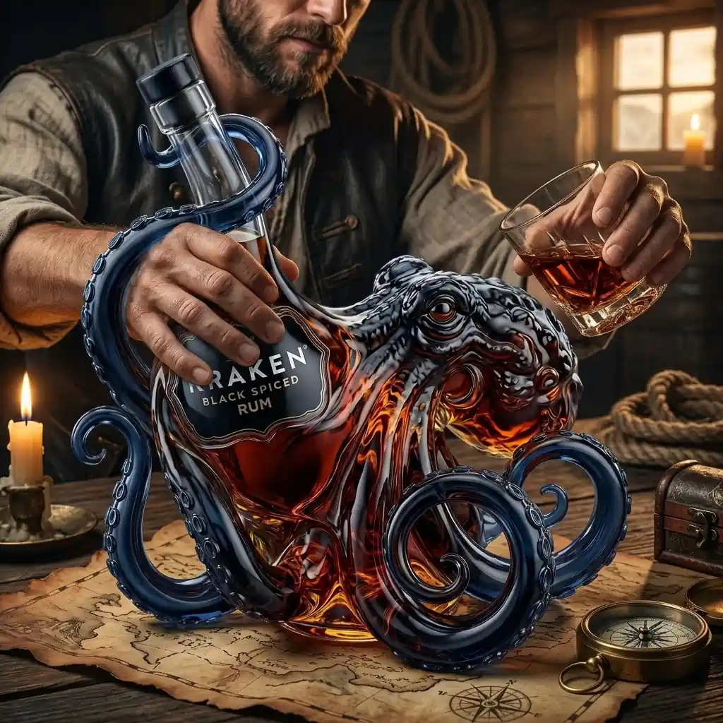 Kraken Black Spiced Rum Limited Edition Octopus Design Collectible Whiskey Bottle