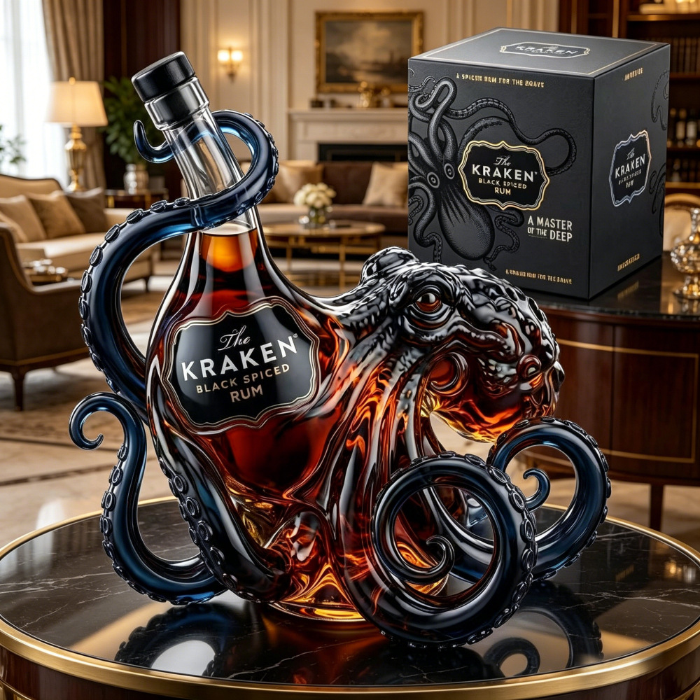 Kraken Black Spiced Rum Limited Edition Octopus Design Collectible Whiskey Bottle