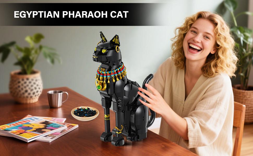 Egyptian Pharaoh Cat Building Set - Animal Black Cat Building Blocks Toy for Adults DIY Crafts Project Egyptian Cat Model for Home Office Decor, Gift for Women Teens Kids Ages 10+ (1274PCS)