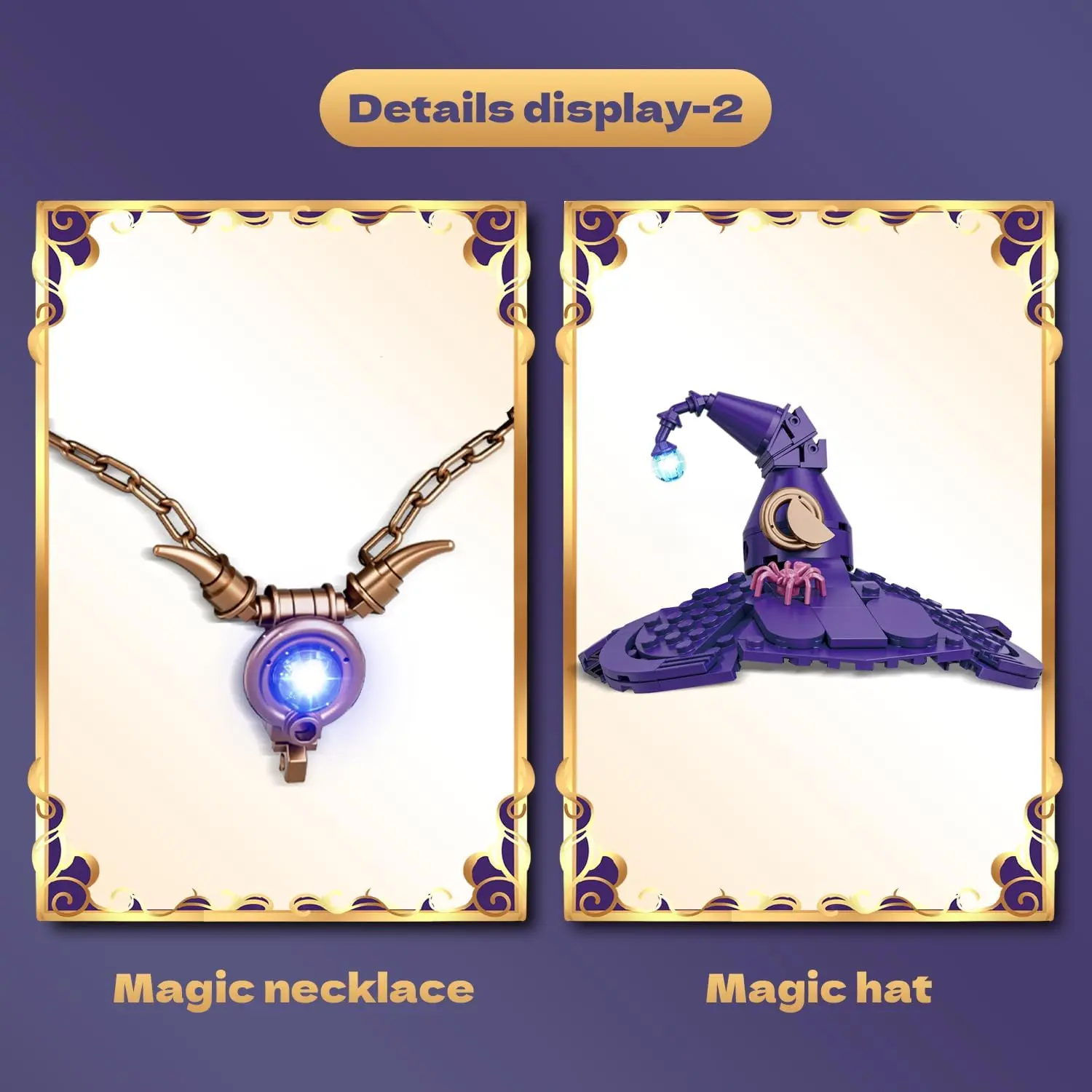 Magic Cat Creative Building Blocks Set, with  Cute Cat with Wizard Hat & Glowing Lantern