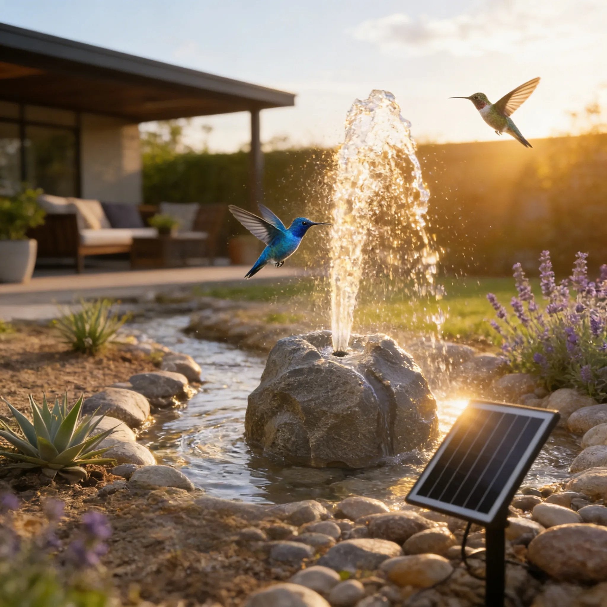 Realistic Granite Rock Solar Bird Bath Fountain - No-Cords Stone Decor