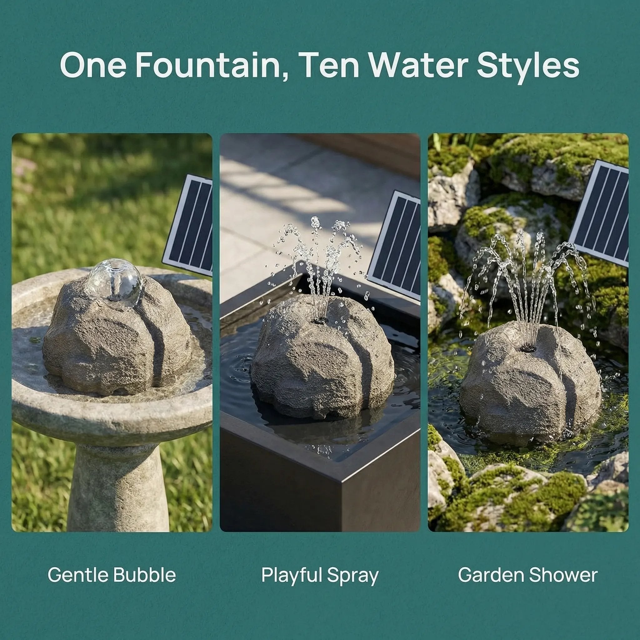 Realistic Granite Rock Solar Bird Bath Fountain - No-Cords Stone Decor