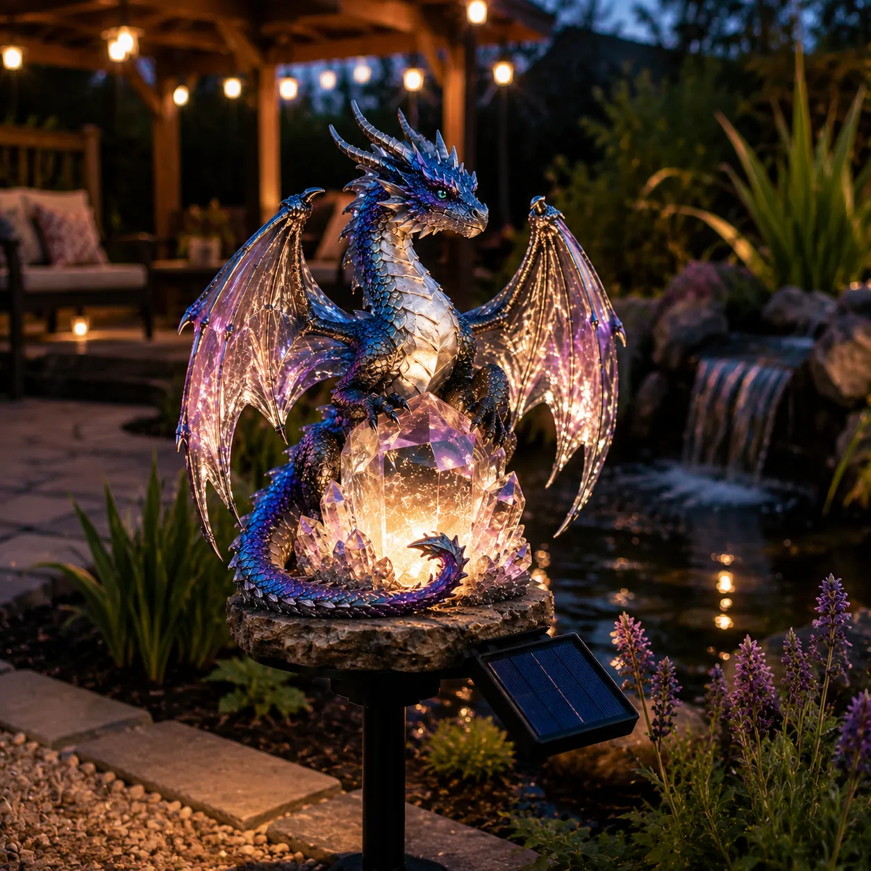 🐉 ⭐ Dragon On Pumpkin Solar Garden Stake Light | Fantasy Halloween Outdoor Landscape Lamp