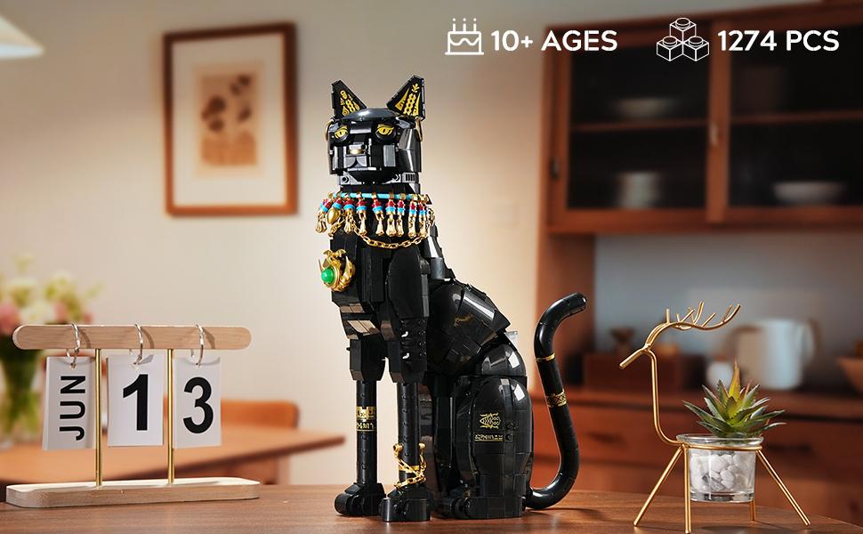 Egyptian Pharaoh Cat Building Set - Animal Black Cat Building Blocks Toy for Adults DIY Crafts Project Egyptian Cat Model for Home Office Decor, Gift for Women Teens Kids Ages 10+ (1274PCS)