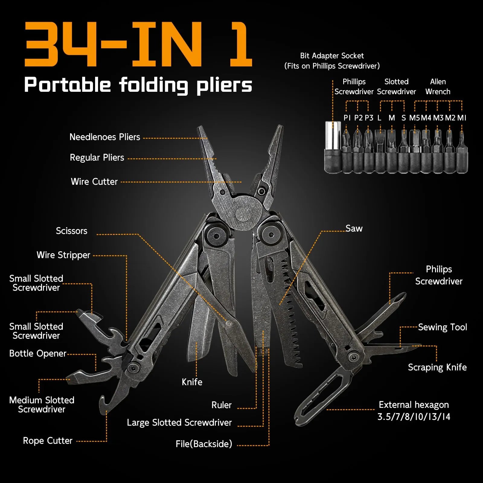 Coocoe 34-in-1 Stainless Steel Multitool Pliers