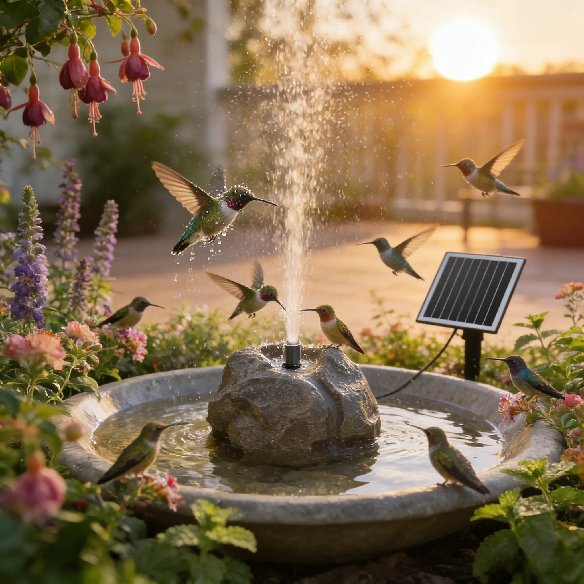 Realistic Granite Rock Solar Bird Bath Fountain - No-Cords Stone Decor